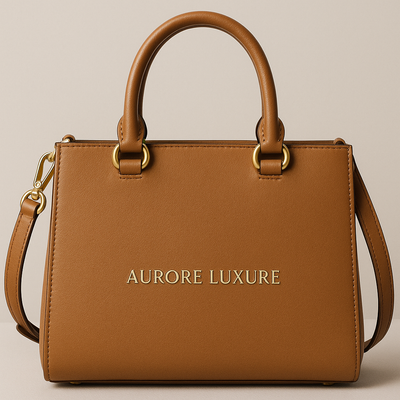 Stylish Aurore Luxure hands bag from our Hands bag collections, featuring a sleek brown design with gold hardware.