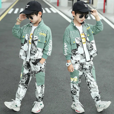 Stylish summer outfit for boys featuring a trendy jacket and matching pants, perfect for active kids. Ideal choice in the collection of Vêtements pour garçon, showcasing Boys' Clothing and Accessories.
