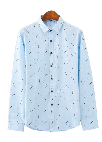 Men's Breathable Spring Casual Shirt by AURORE LUXURE in a soft blue color, perfect for everyday wear this spring.