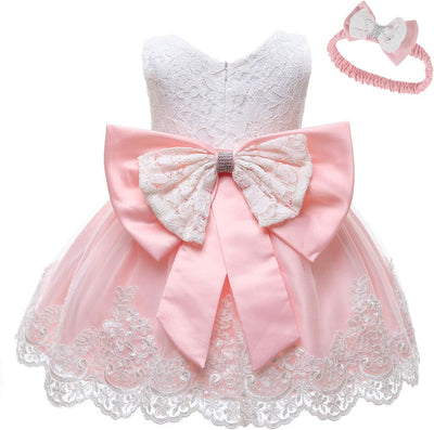 Toddler Girls Pageant Lace Dresses Baby Birthday Party by AURORE LUXURE - Lovely pink lace dress with intricate details, ideal for toddlers at birthday parties.