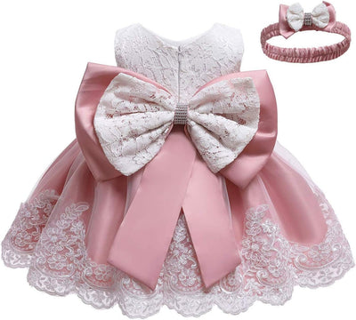 Toddler Girls Pageant Lace Dresses Baby Birthday Party by AURORE LUXURE - Deep red lace dress with a chic bow, designed for magical celebrations.