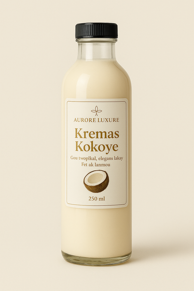 Kremas Kokoye – Aurore Luxure / Crème de coco haïtienne – Goût tropical, élégance et amour”