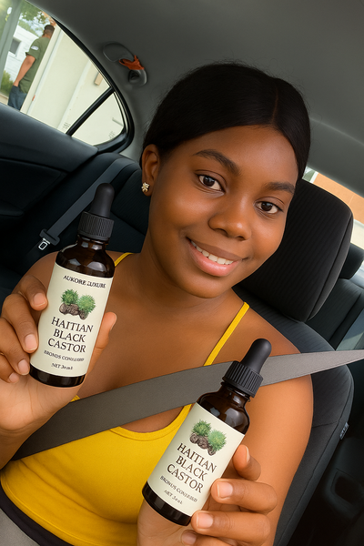 Huile de Ricin Noire Haïtienne – Lwil Maskriti, 100 % Pure, Cheveux & Peau”.