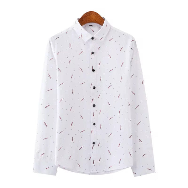 Men's Breathable Spring Casual Shirt by AURORE LUXURE, displayed in classic white with a pattern, ideal for a fresh and stylish appearance.