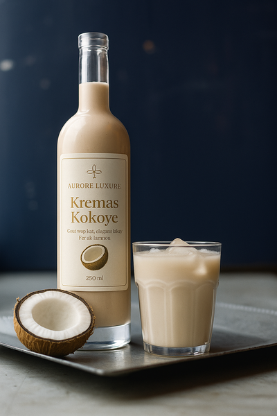 Haitan coconut cream / Kremas Kokoye – Aurore Luxure / Crème de coco haïtienne – Goût tropical, élégance et amour” 5% alcool