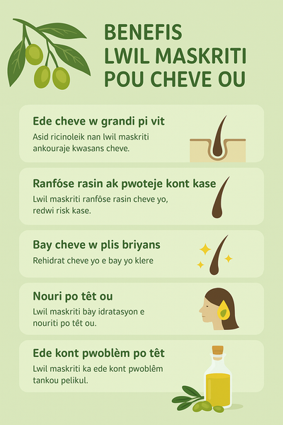 Huile de Ricin Noire Haïtienne – Lwil Maskriti, 100 % Pure, Cheveux & Peau”.