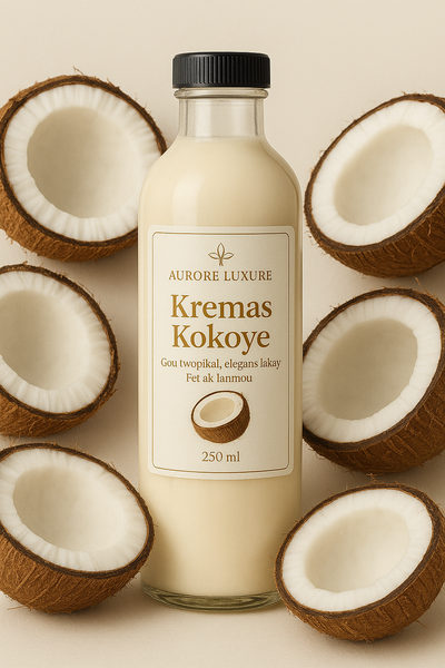Haitan coconut cream / Kremas Kokoye – Aurore Luxure / Crème de coco haïtienne – Goût tropical, élégance et amour” 5% alcool