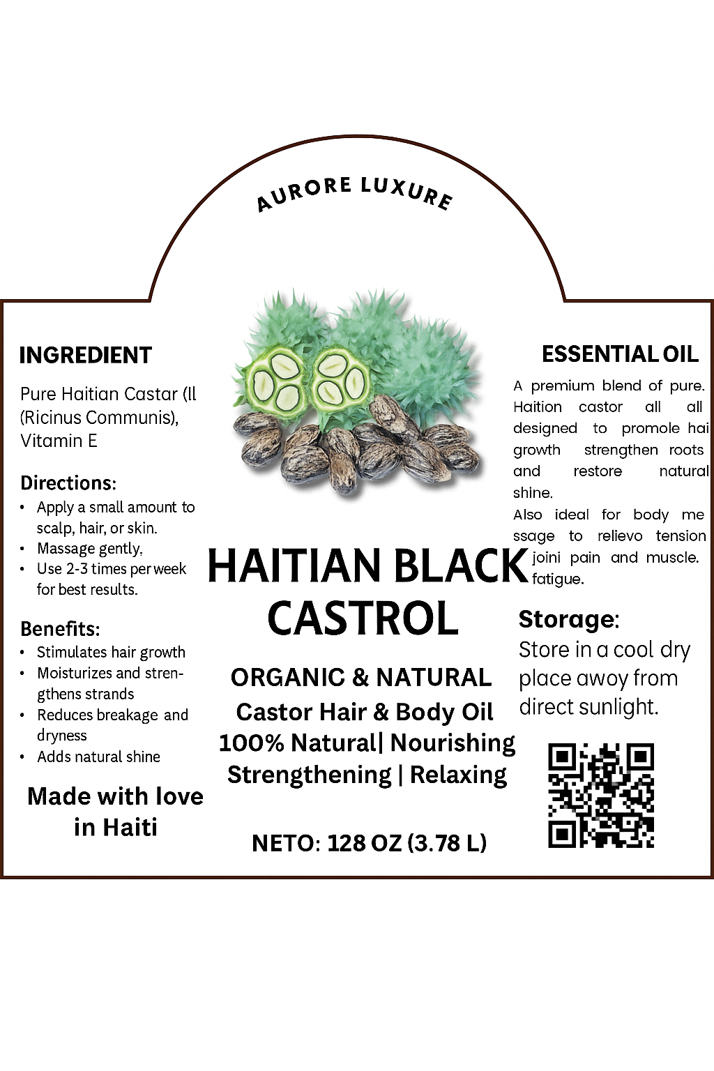 Huile de Ricin Noire Haïtienne – Lwil Maskriti, 100 % Pure, Cheveux & Peau”.
