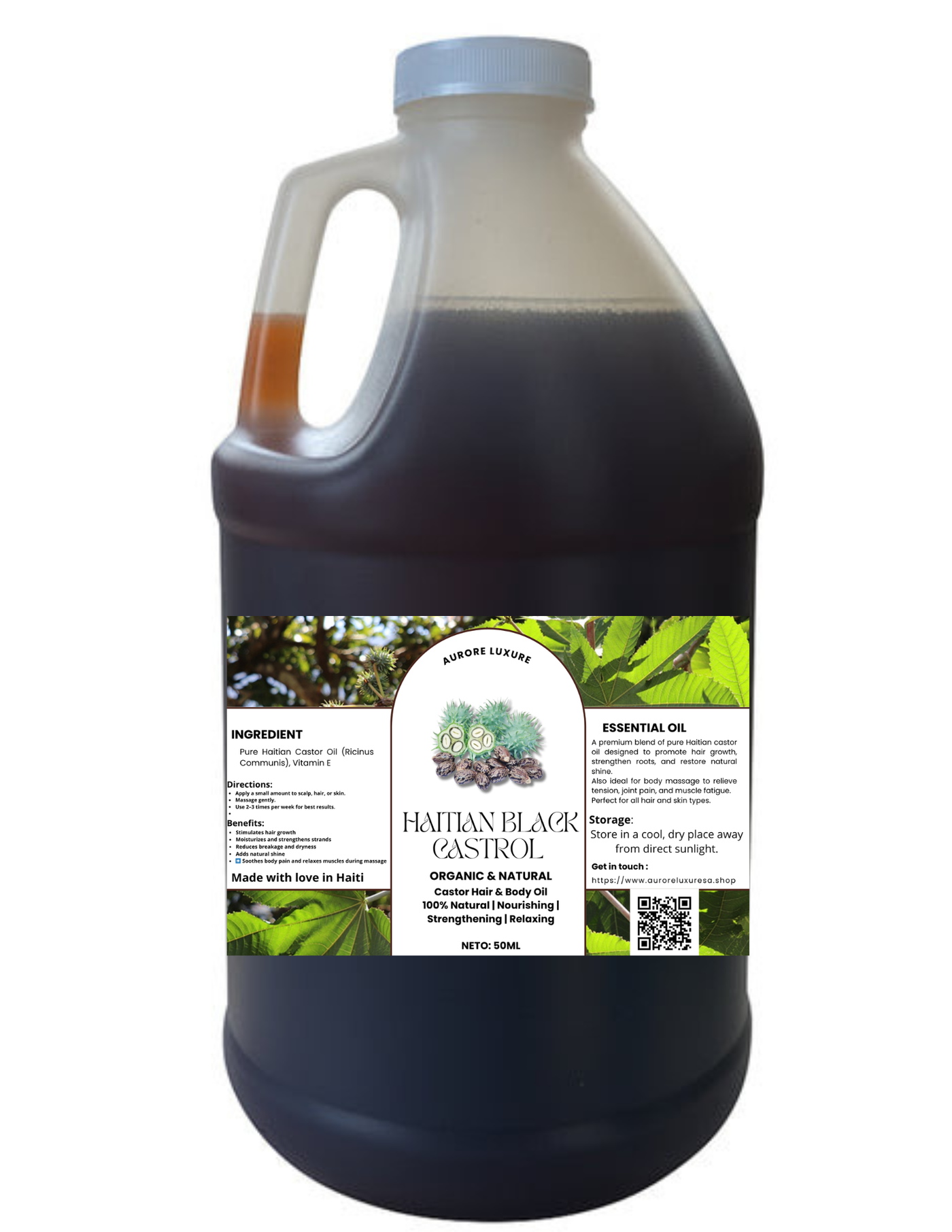 Huile de Ricin Noire Haïtienne – Lwil Maskriti, 100 % Pure, Cheveux & Peau”.