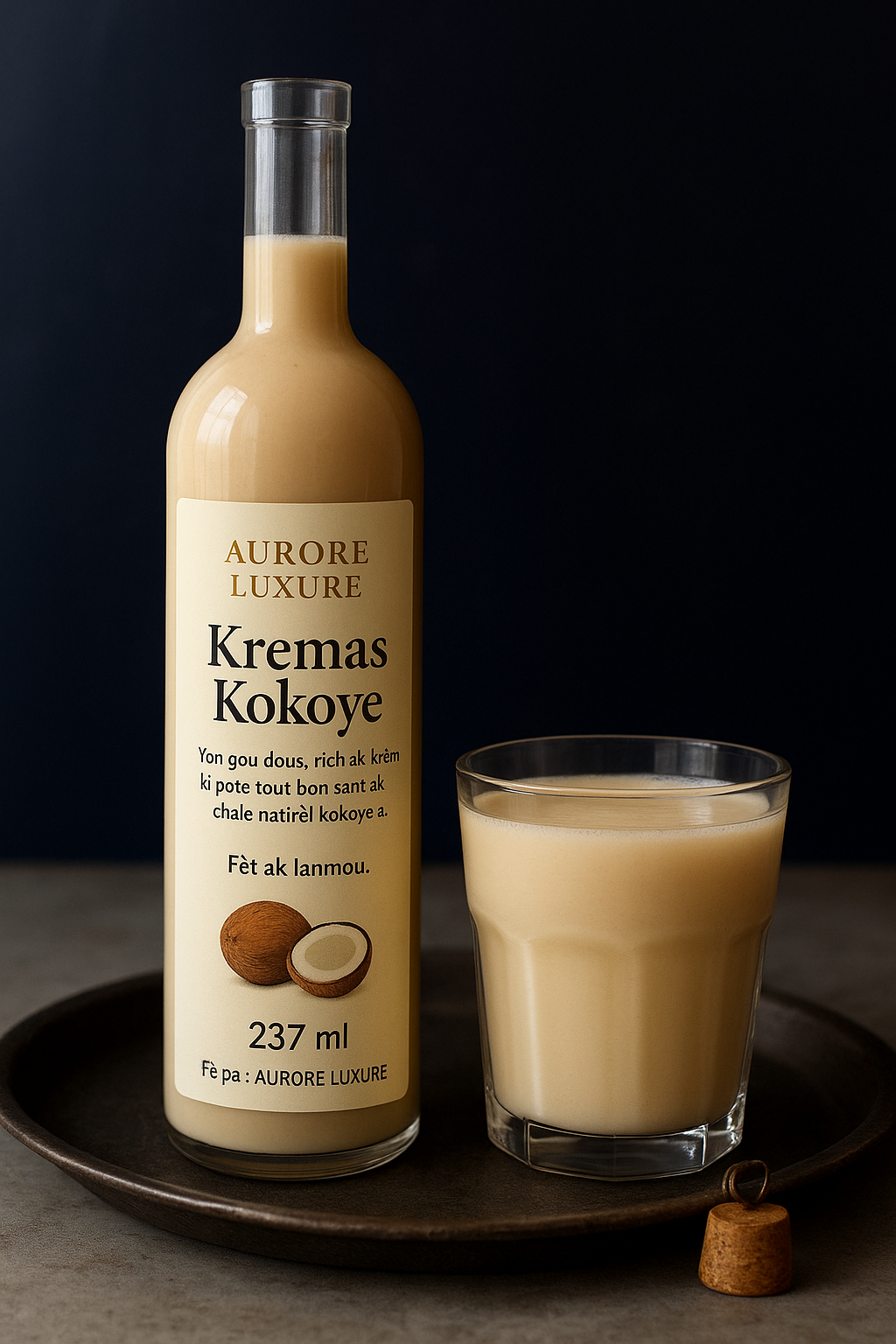 Haitan coconut cream / Kremas Kokoye – Aurore Luxure / Crème de coco haïtienne – Goût tropical, élégance et amour” 5% alcool